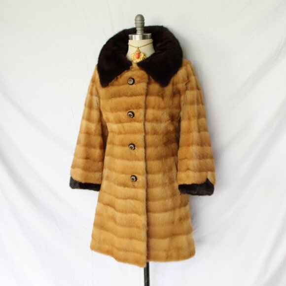 David Green Vintage Mink fur Princess dress coat brown Mod Jackie O 60's stripe - Picture 6 of 10